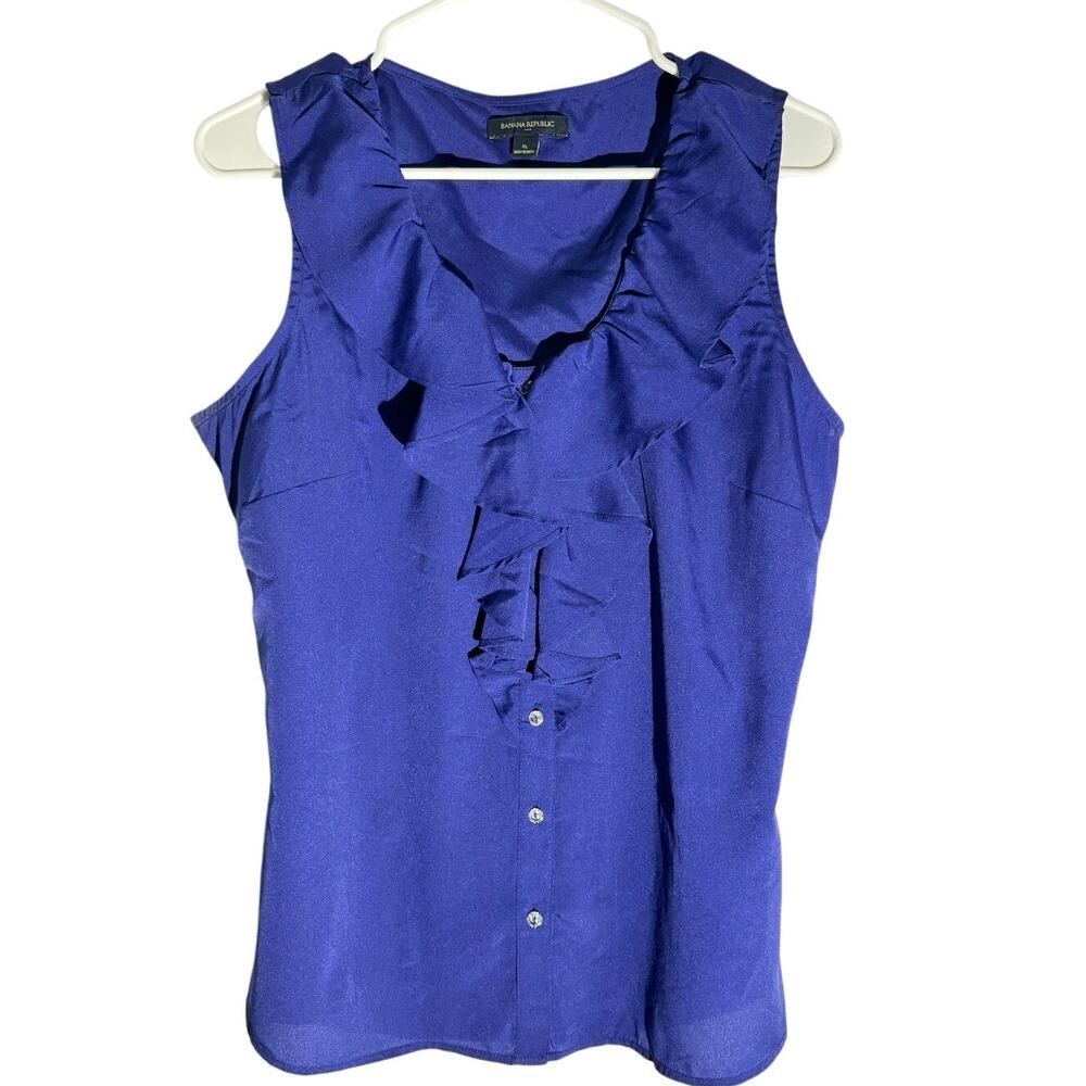 Banana Republic Royal Blue Sleeveless Ruffle Blouse - Size M